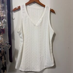 White Sleeveless Eyelet Top